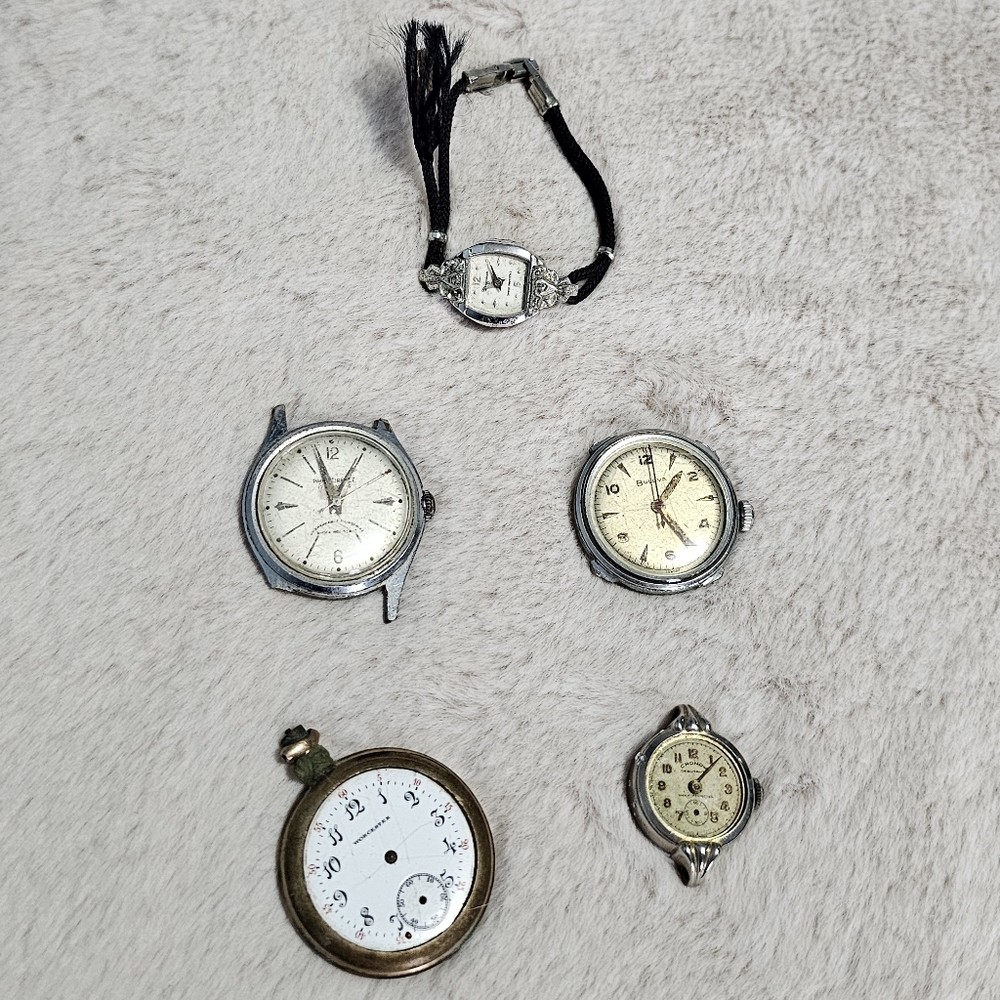 5 Vintage Silver and Gold Womens Watch Faces - Picture 1 of 12